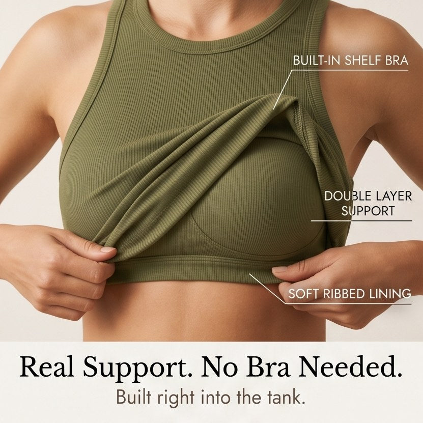 Dawnara Women's Built-In Bra Ribbed Tank Top