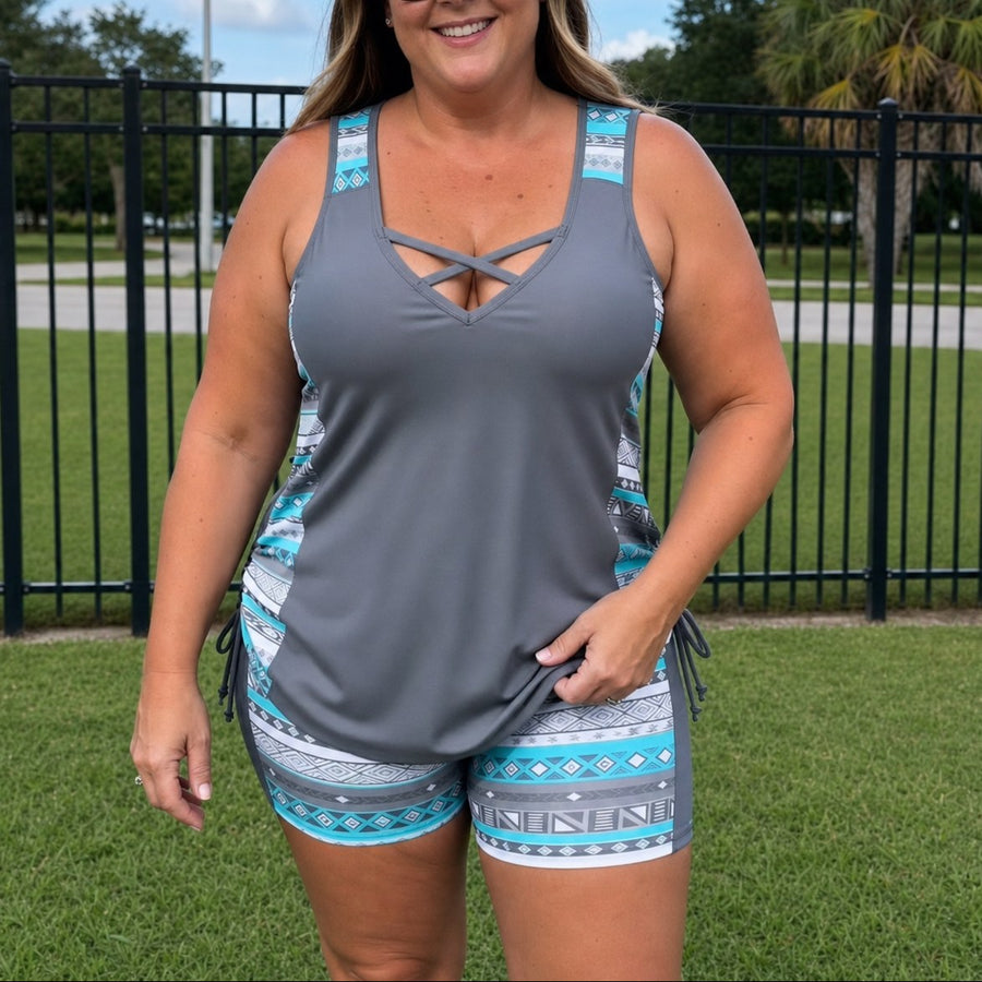 Dawnelle Women's Plus Size Tankini Swimsuit Set in Grey