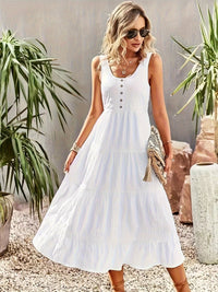 Dawneth Women's Sleeveless White Midi Dress in White