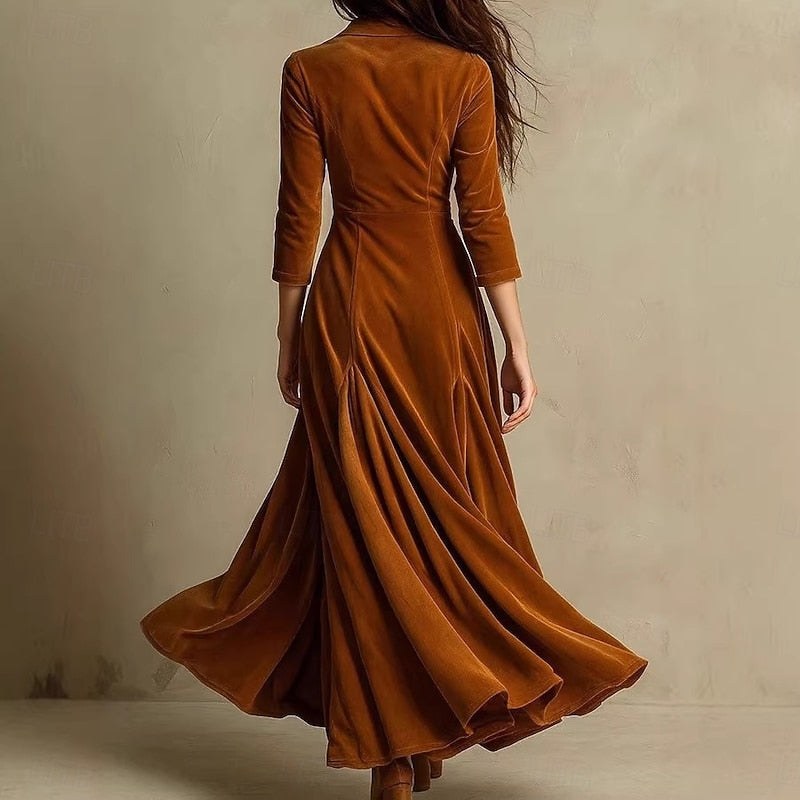 Dawnwyn Women's Velvet Maxi Dress Tailored Gown in Brown