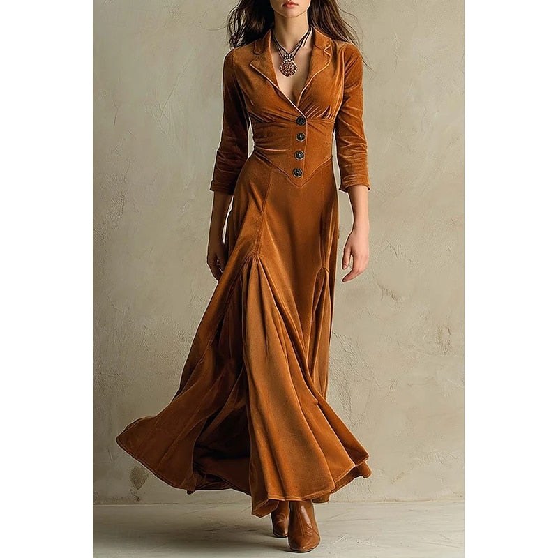 Dawnwyn Women's Velvet Maxi Dress Tailored Gown in Brown