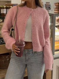 Fluffy Knit Button Down Cardigan