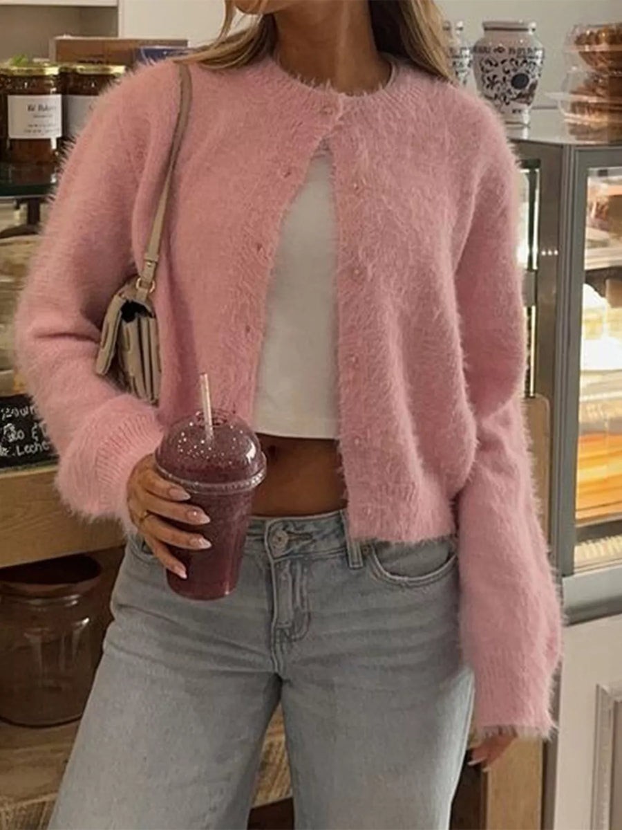 Fluffy Knit Button Down Cardigan