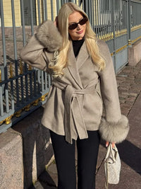 Tossy Fox Fur Wool Overcoat Women's Short Coat Office Lady Elegant Double Sided Woolen Coat 2025 New Cardigan Jackets Lo
