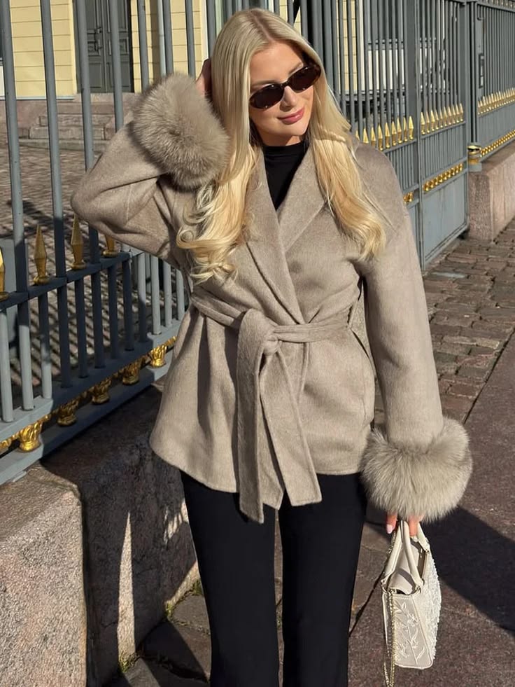 Tossy Fox Fur Wool Overcoat Women's Short Coat Office Lady Elegant Double Sided Woolen Coat 2025 New Cardigan Jackets Lo