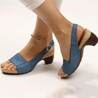 Vera | Women's Peep Toe Slingback Block Heel Sandals Buckle