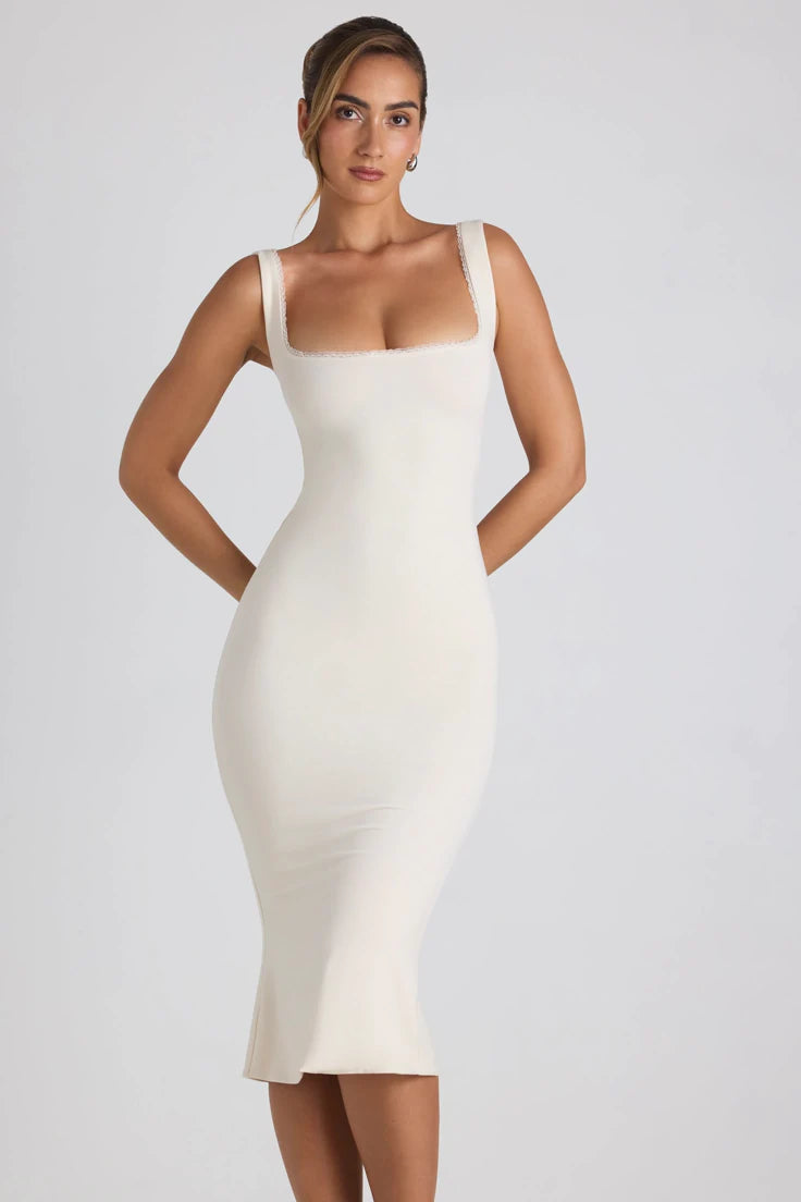 Navi Modal Lace-Trim Midaxi Dress in Ivory