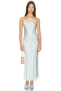 Viscose Satin Dress With Lace