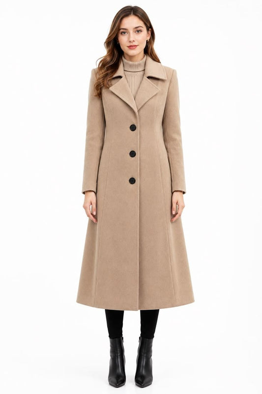 Women's Wool Tailored Long Coat Double Breasted Overcoat