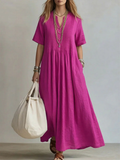 Women's Linen Maxi Dress V-Neck
