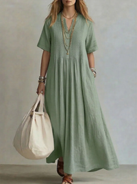 Women's Linen Maxi Dress V-Neck
