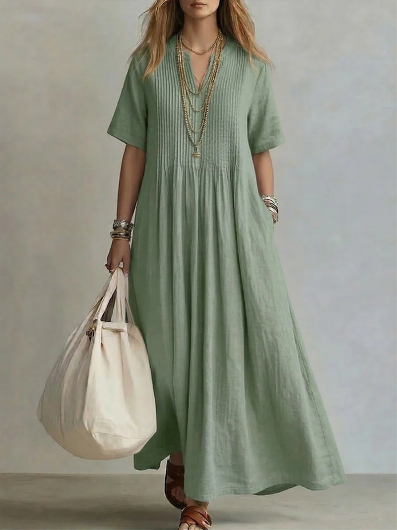 Women's Linen Maxi Dress V-Neck