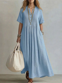 Women's Linen Maxi Dress V-Neck
