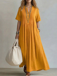 Women's Linen Maxi Dress V-Neck