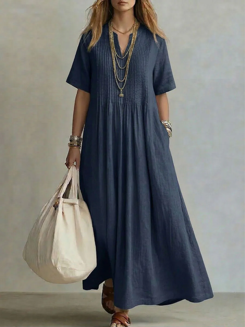 Women's Linen Maxi Dress V-Neck