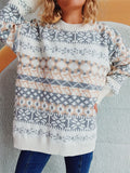 Geometric Round Neck Dropped Shoulder Sweater Watermelon One Size