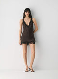 Ten Women's Suite Satin Dress in Ric Heather Mocha Brown/Black