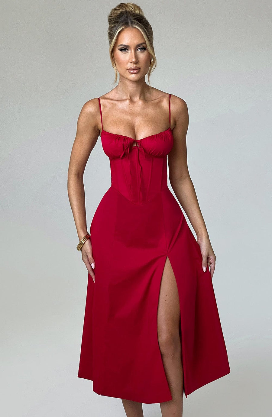 Rhea Midi Dress – Red