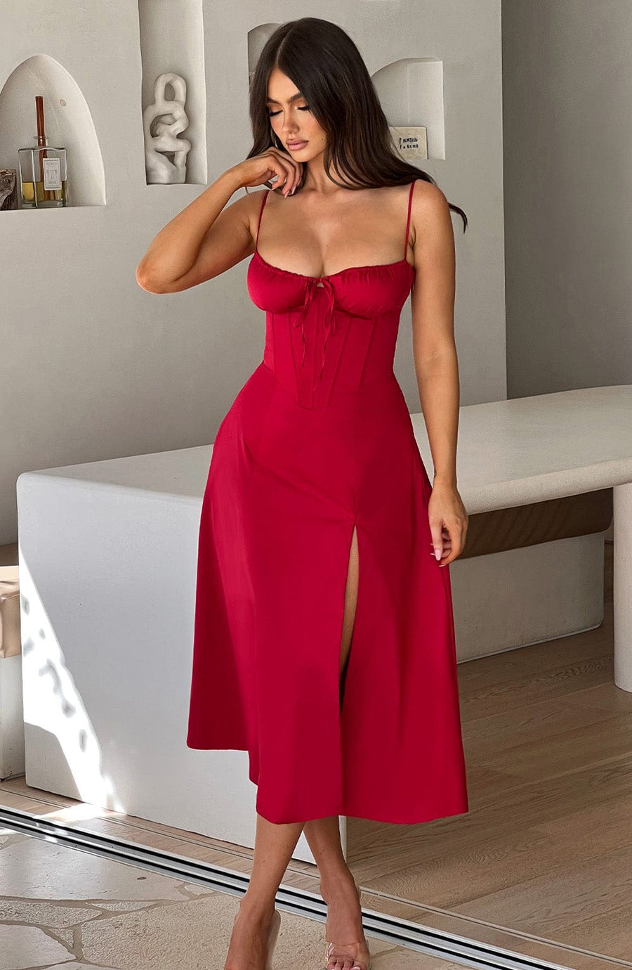 Rhea Midi Dress – Red