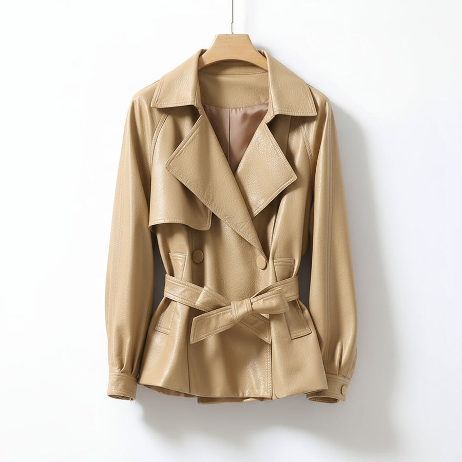 Delaney Leather Trench Coat in Apricot