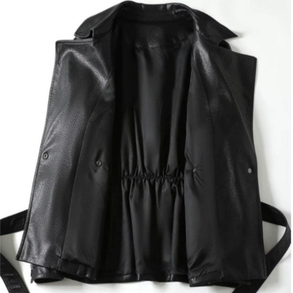 Delaney Leather Trench Coat in Charcoal