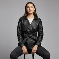 Delaney Leather Trench Coat in Charcoal