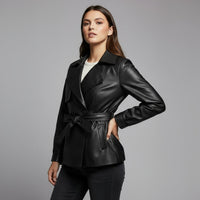Delaney Leather Trench Coat in Charcoal