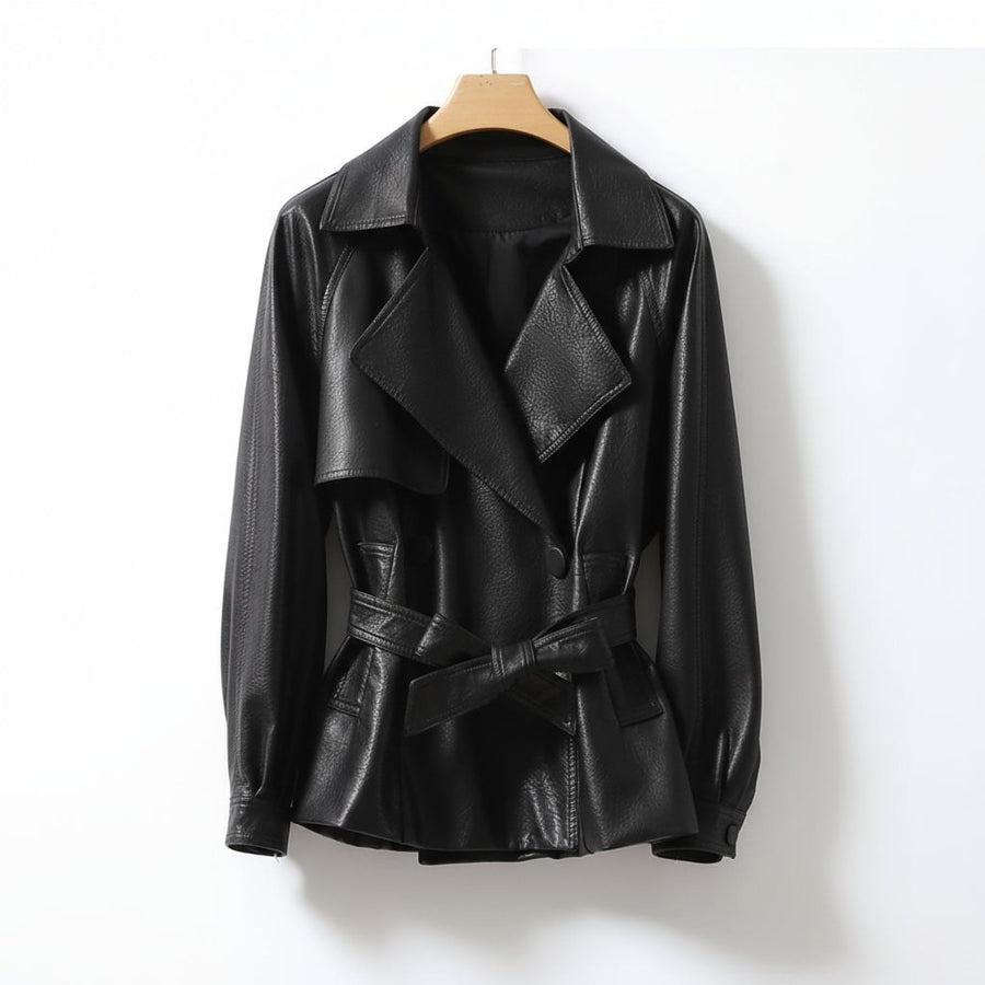Delaney Leather Trench Coat in Charcoal
