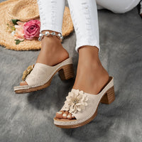 Delfina Floral Block Heel in Beige
