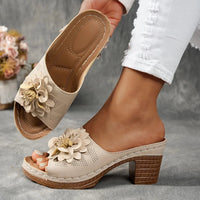 Delfina Floral Block Heel in Beige