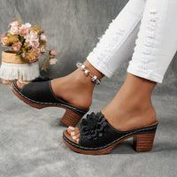 Delfina Floral Block Heel in Charcoal