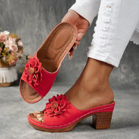 Delfina Floral Block Heel in Crimson
