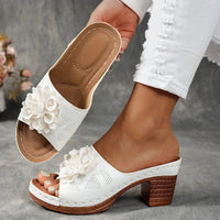Delfina Floral Block Heel in Pearl