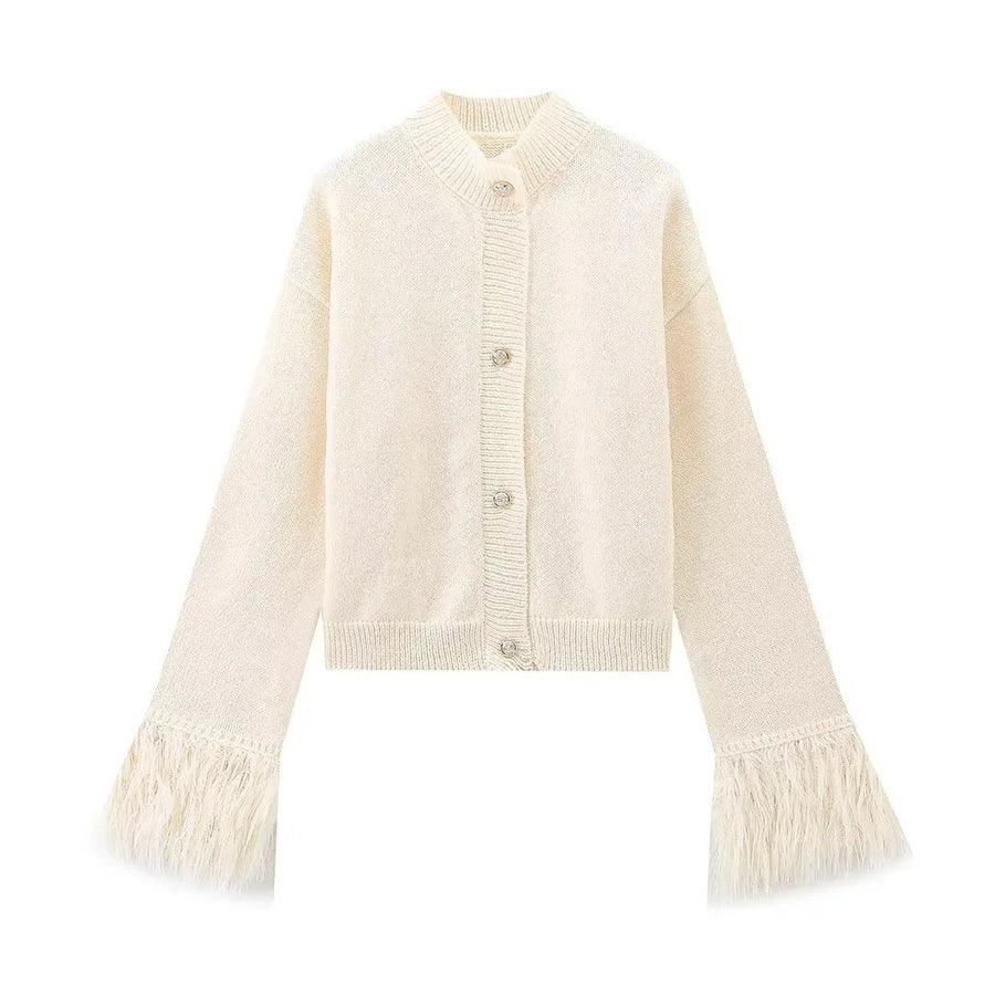 Delia Casual Knit Cardigan in Beige
