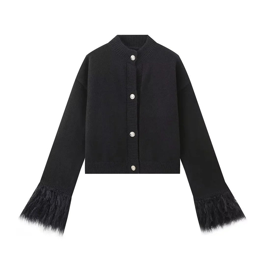 Delia Casual Knit Cardigan in Black