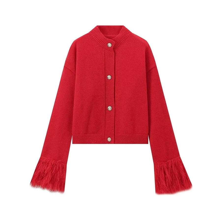Delia Casual Knit Cardigan in Red
