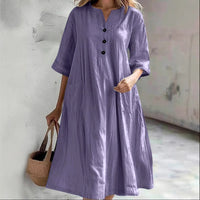 Delia Casual Linen Dress with Pockets