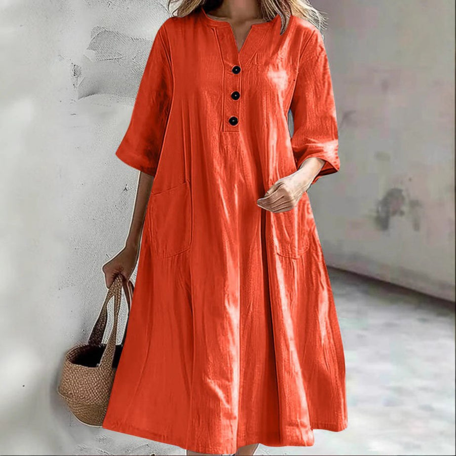 Delia Casual Linen Dress with Pockets