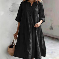 Delia Casual Linen Dress with Pockets