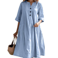 Delia Casual Linen Dress with Pockets