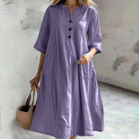 Delia Casual Linen Dress with Pockets in Purple