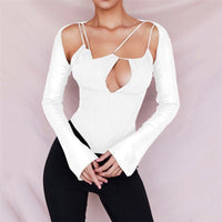 Delia Elegant Bodysuit with V-Neck in White