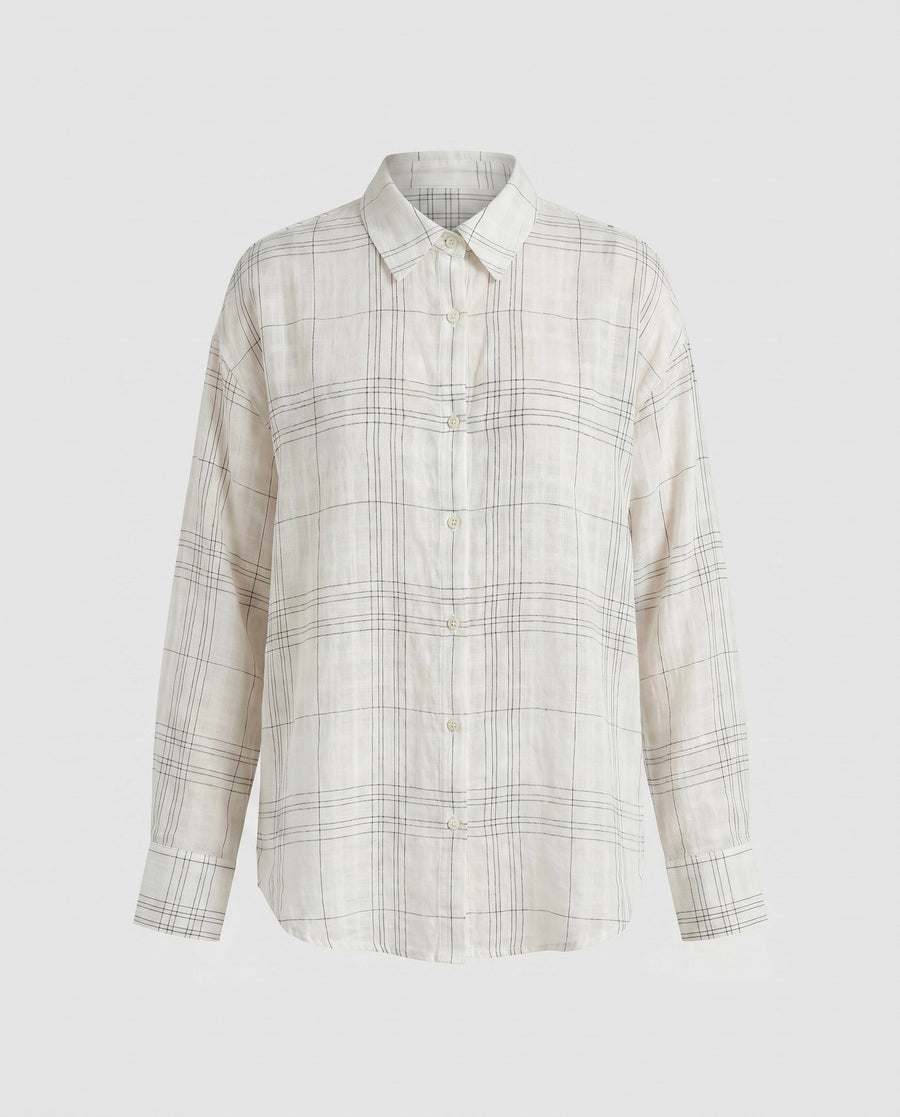 Delia Elegant Linen Blouse in Beige