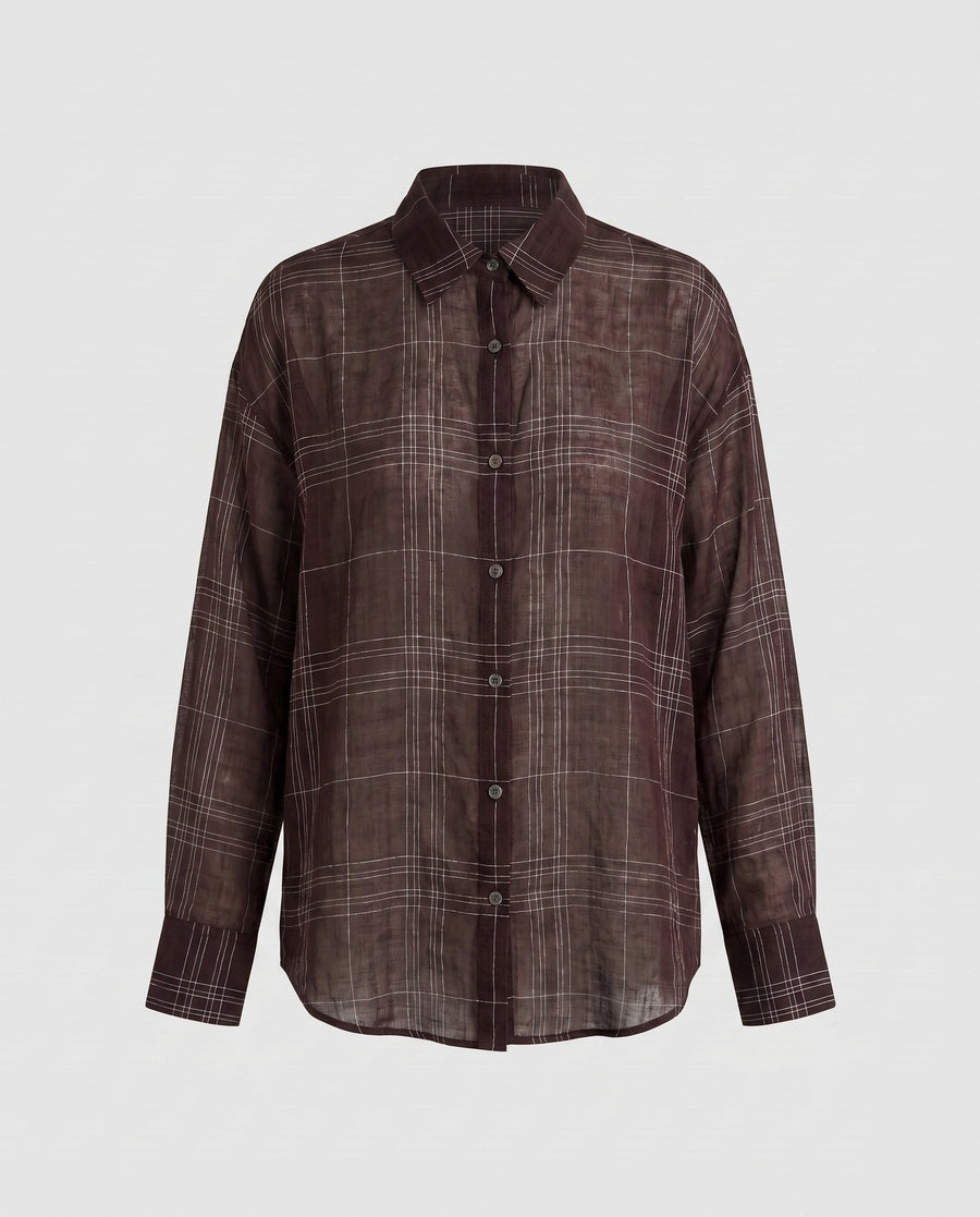 Delia Elegant Linen Blouse in Wine Red