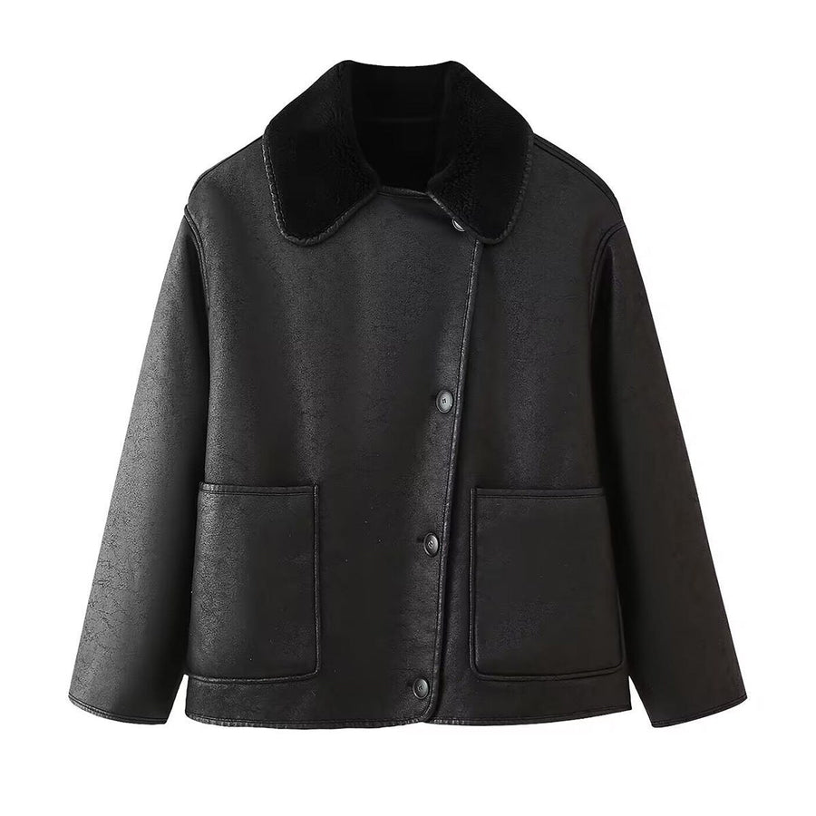 Delia Leather Jacket with Pockets