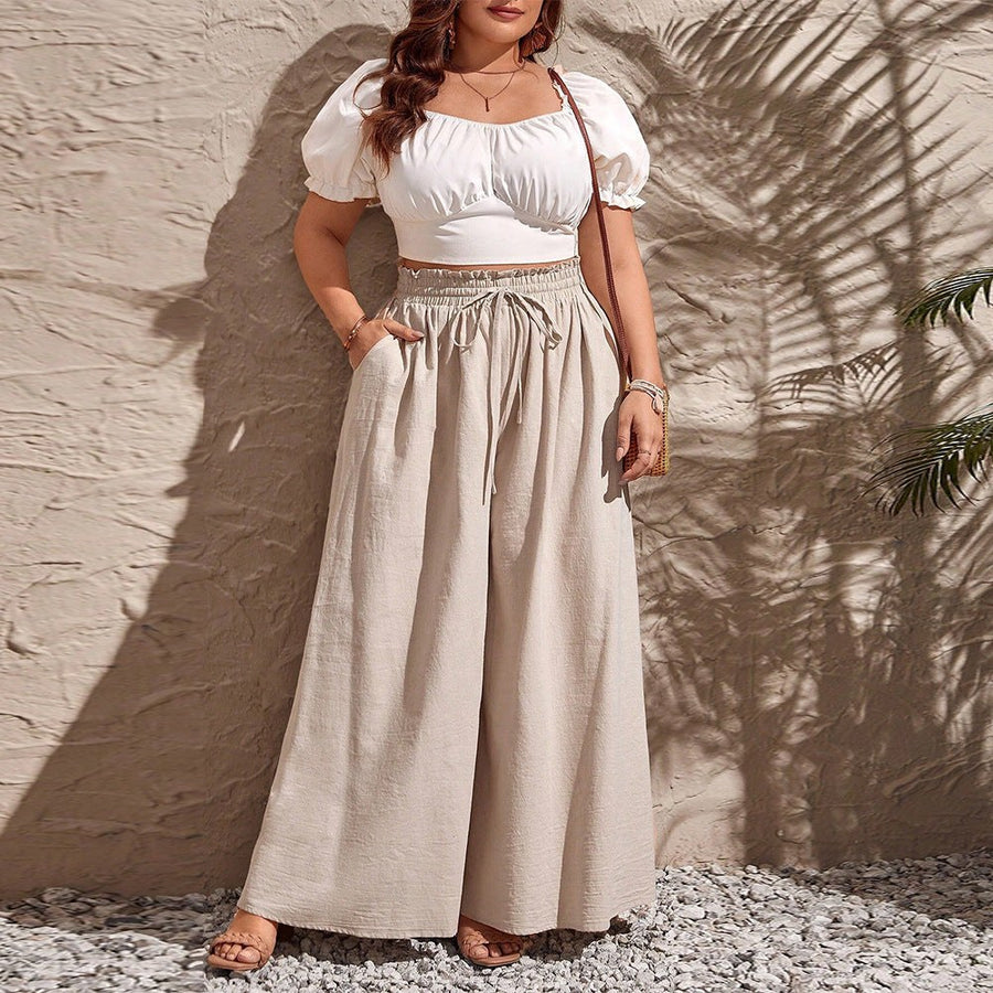 Delia Linen Trousers with Elastic Waist and Pockets