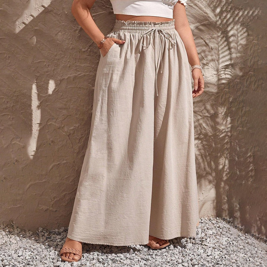 Delia Linen Trousers with Elastic Waist and Pockets