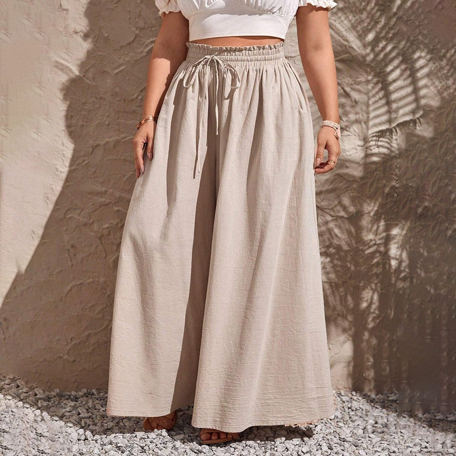Delia Linen Trousers with Elastic Waist and Pockets