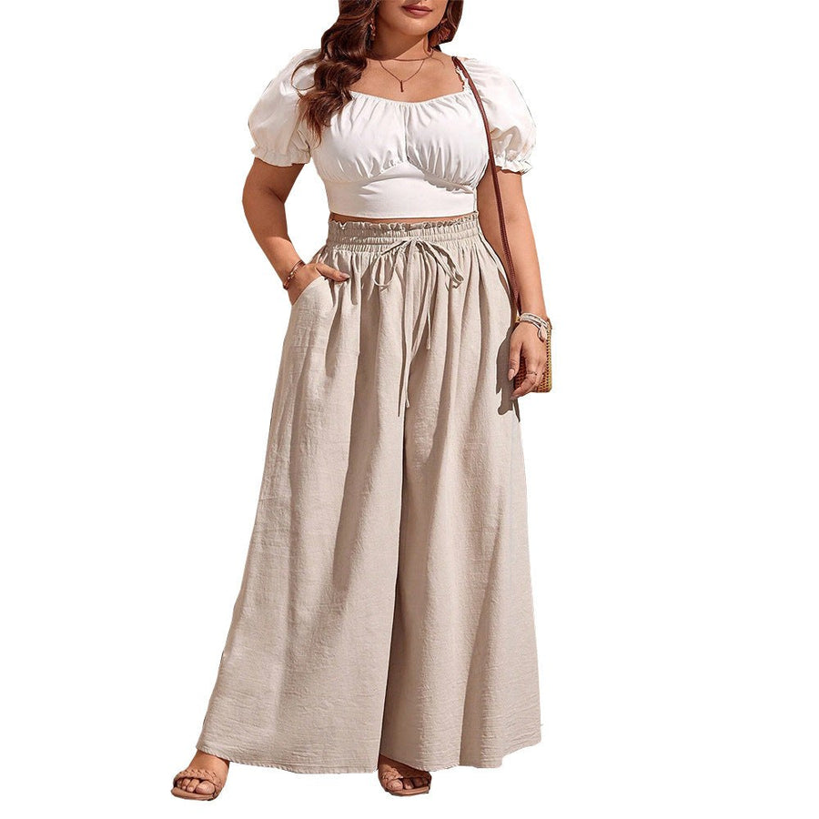 Delia Linen Trousers with Elastic Waist and Pockets