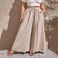 Delia Linen Trousers with Elastic Waist and Pockets